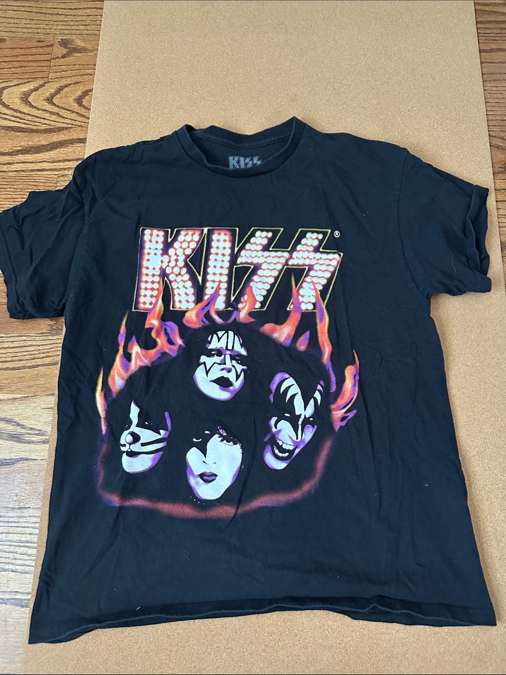 Kiss Black Short Sleeve Tee with Flaming Band Logo